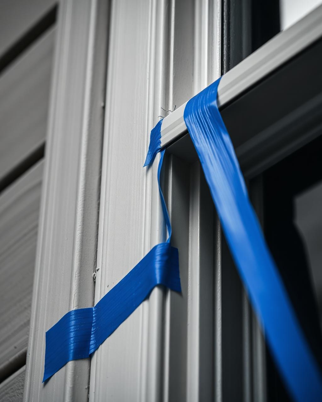 Painter's tape masking trim before paint application